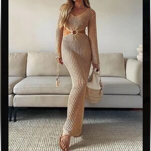 JLUXLABEL Long Sleeve Crochet Coverup Dress NEW